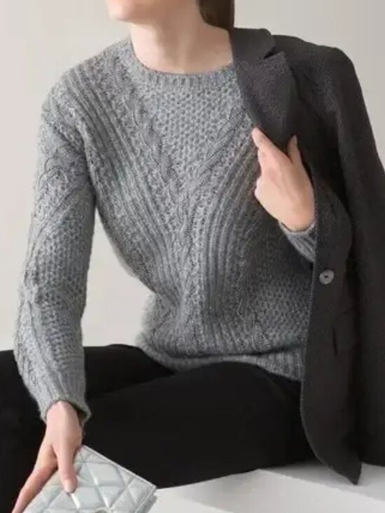 White House Black Market Sweaters - WHITE HOUSE BLACK MARKET EMBELLISHED CABLE KNIT GRAY SWEATER